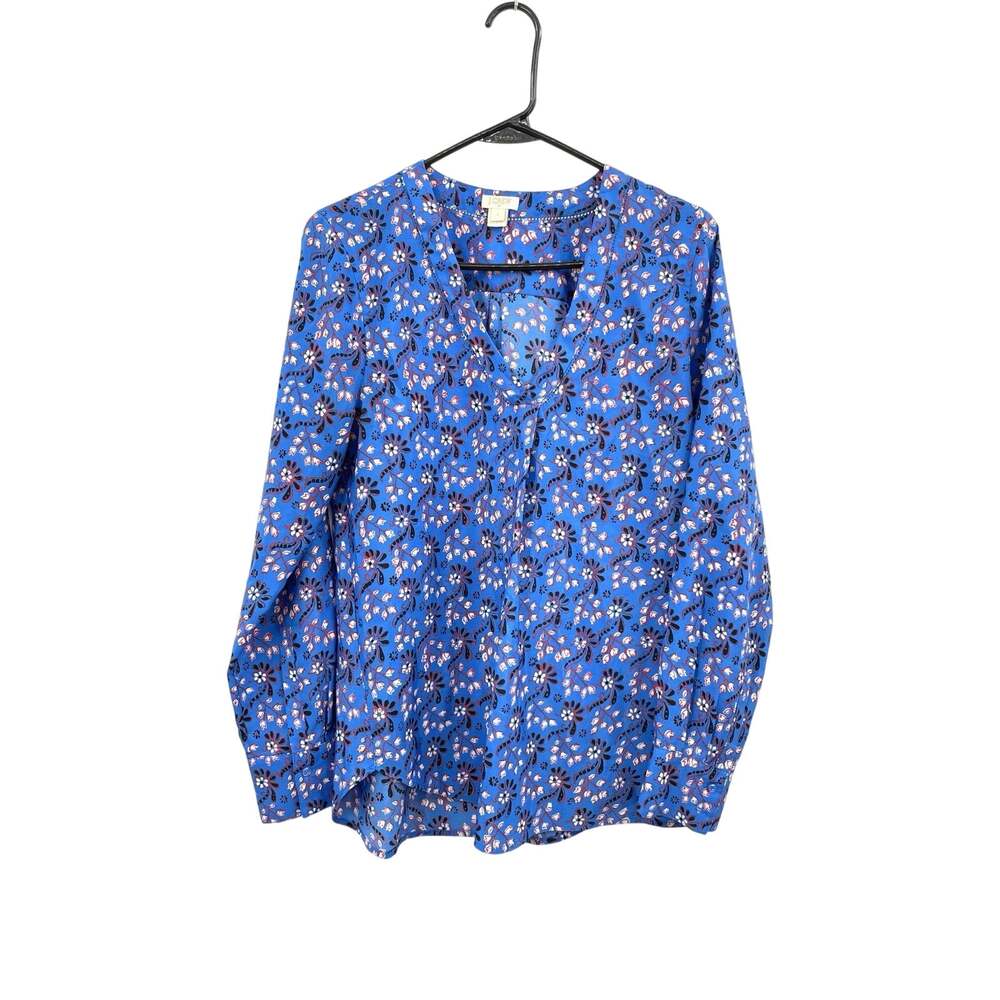 J. Crew Size Small Cornflower Blue and Red V-Neck Long Sleeve Blouse
